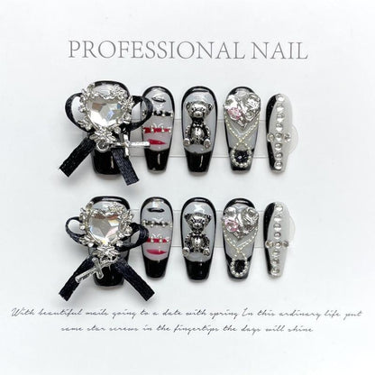 Masonry Love Black Bear Handmade Press On Nail