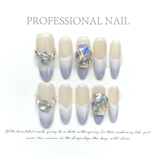 Light Blue French Nail Handmade Press On Nail