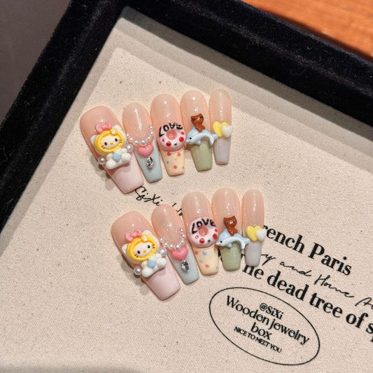 Dolphins play with hello Kitty Handmade Press On Nail