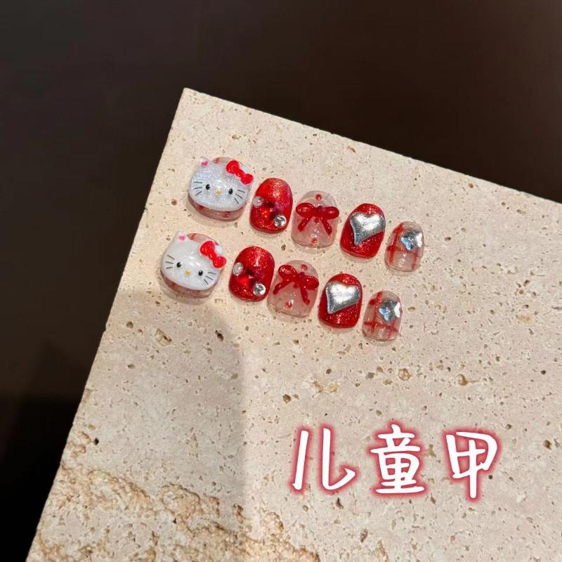 Hellokitty Small Diamond Kids Nails Handmade Press On Nails