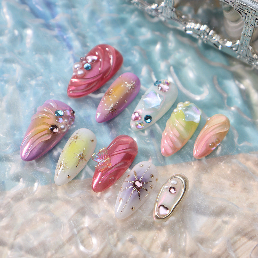 3D Seaside Style Handmade Press On Nail