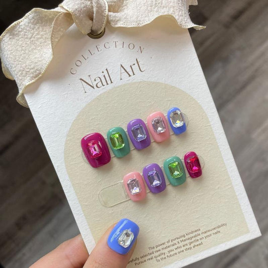 Colourful Large Square Brick Short Nails Handmade Press On Nails