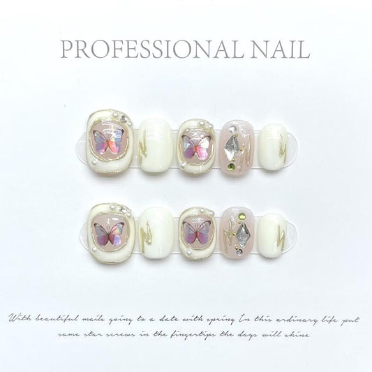 Butterfly White Short Nail Handmade Press On Nail