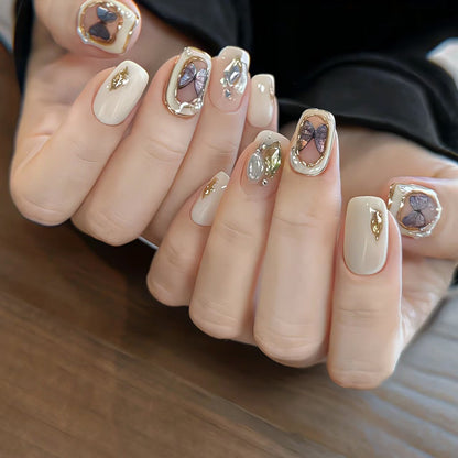 Butterfly White Short Nail Handmade Press On Nail