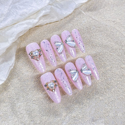 Barbie Pink Butterfly Handmade Press On Nail