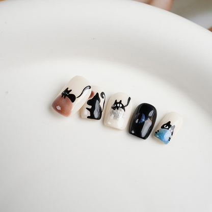 Hand-painted Black Cat Handmade Press On Nail