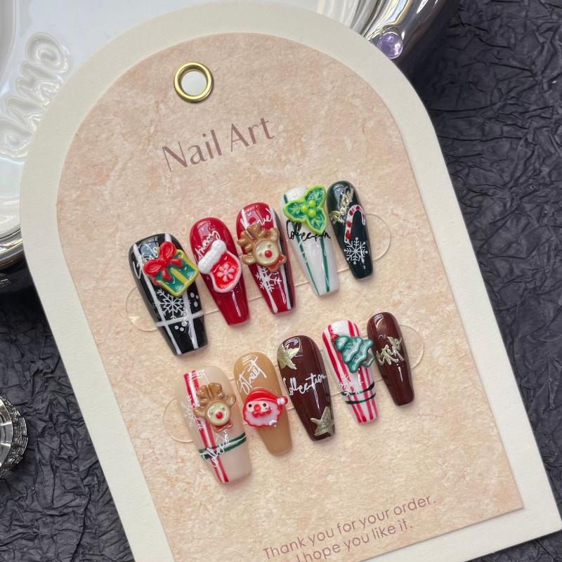 Sock Christmas Nail Art Handmade Press On Nail