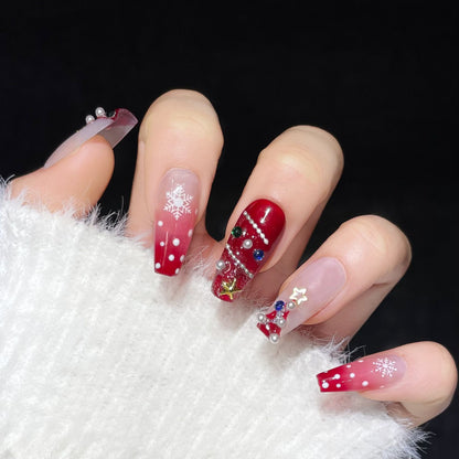 Christmas Nails in Red Handmade Press On Nail