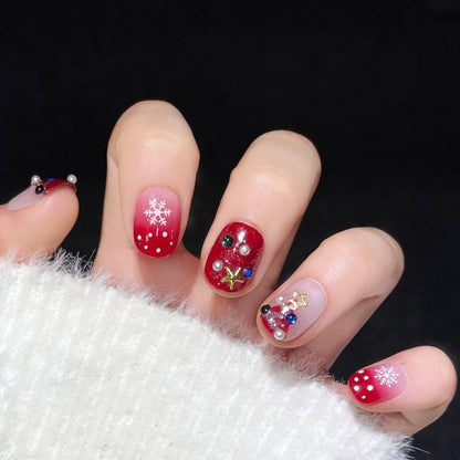 Christmas Nails in Red Handmade Press On Nail