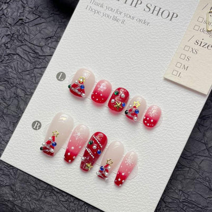 Christmas Nails in Red Handmade Press On Nail