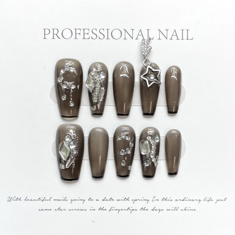 Joyful Dark Grey Nails Handmade Press On Nail