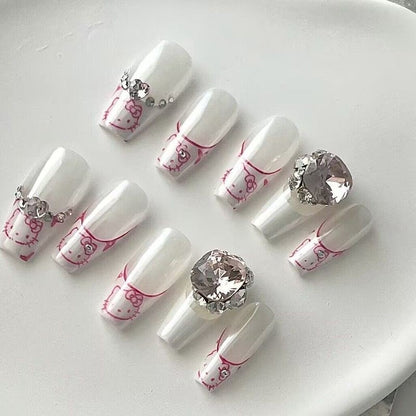 HelloKitty White French Nail Handmade Press On Nail