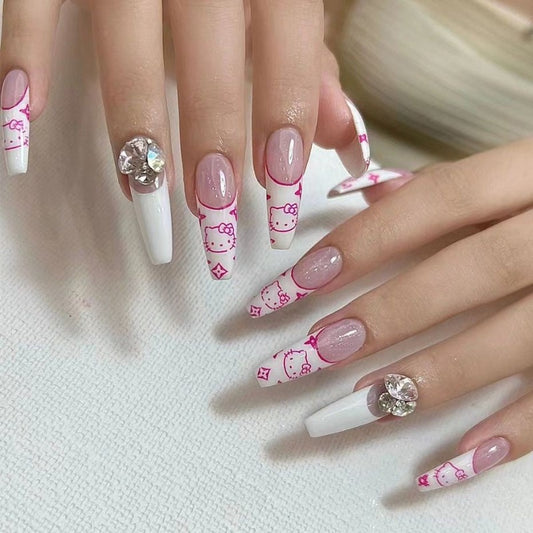 HelloKitty White French Nail Handmade Press On Nail