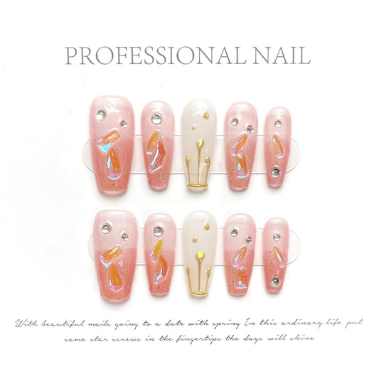 Pink Shredded Glitter Handmade Press On Nail