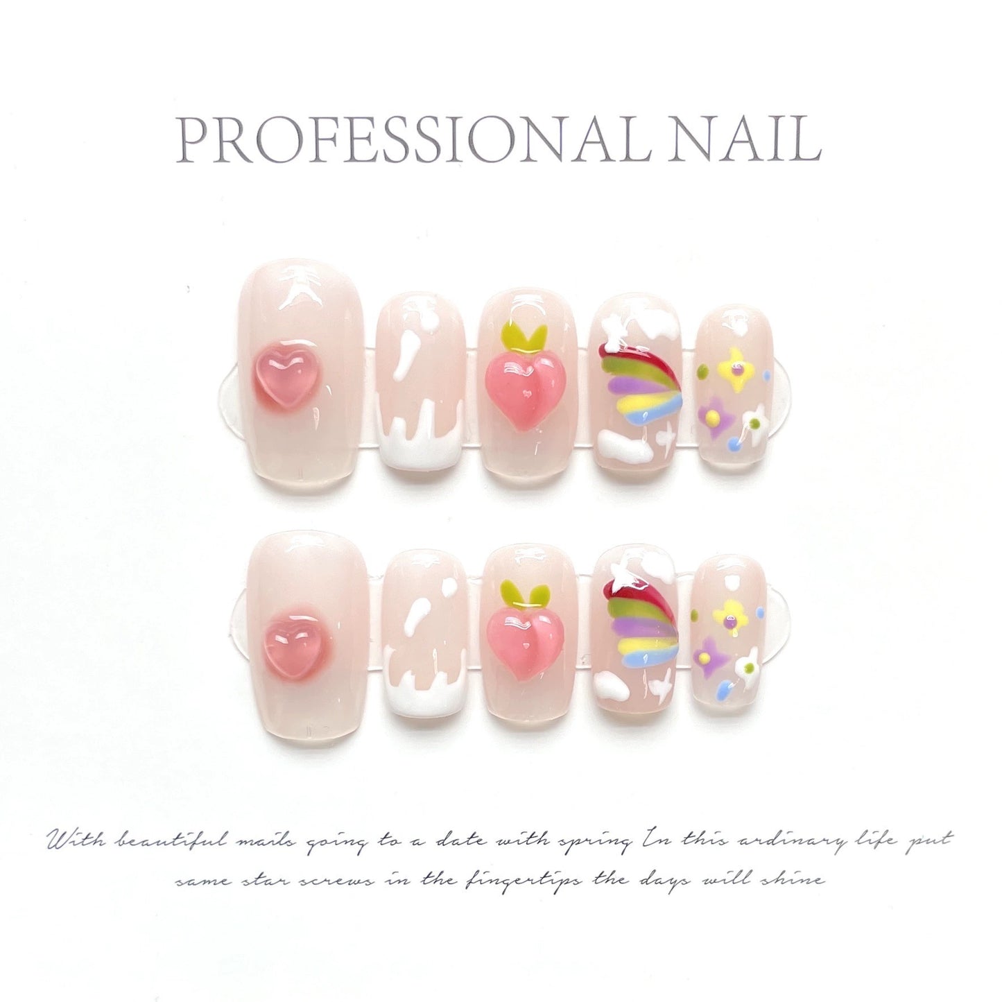 Peach Rainbow Handmade  Press On Nails