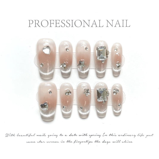 Diamonds French Nails Handmade Press On Nail