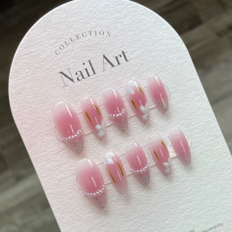 Pink Peach Blossom Handmade Press On Nail