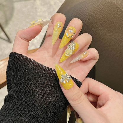 Sparkling Yellow Roses Handmade Press On Nail