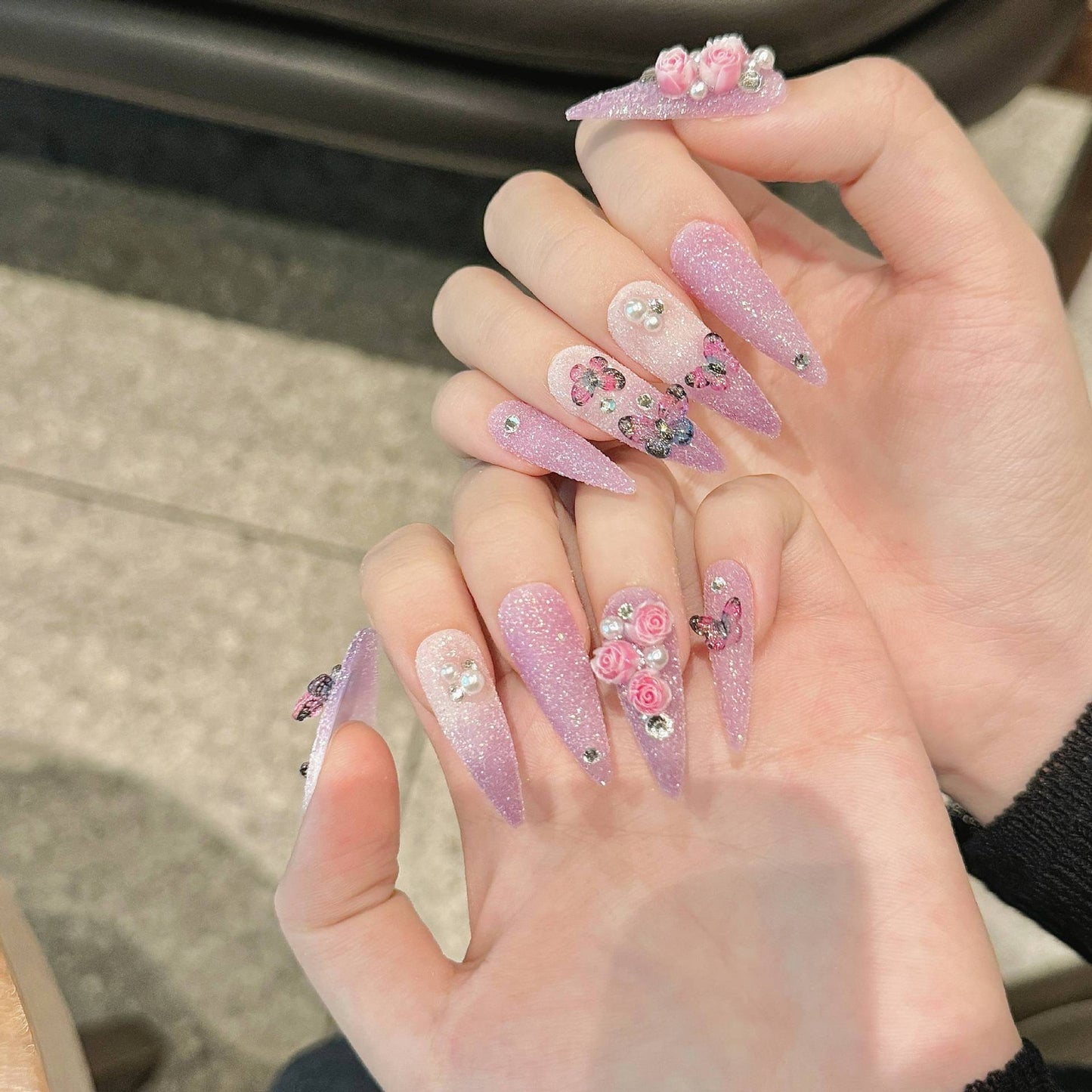 Butterfly Glitter Pink Nail