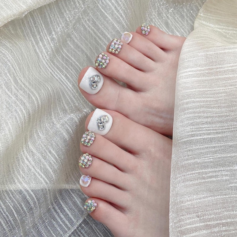 Shining Love Square Handmade Press On Toe Nails