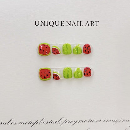 Coconut Watermelon Handmade Press On Nails