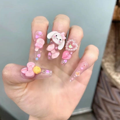 Extra Long Pink Cinnamon Dog Handmade Press On Nail