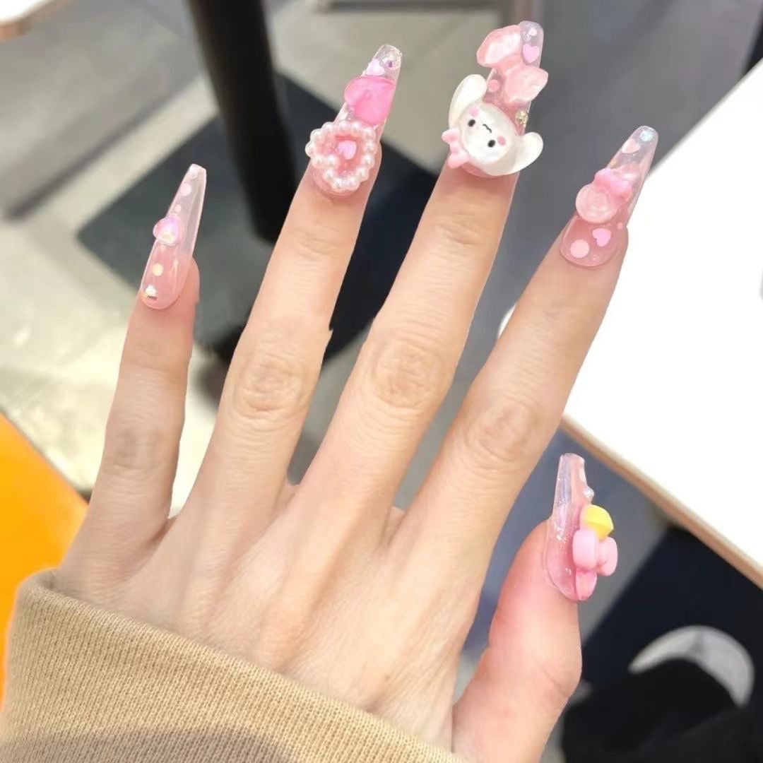 Extra Long Pink Cinnamon Dog Handmade Press On Nail