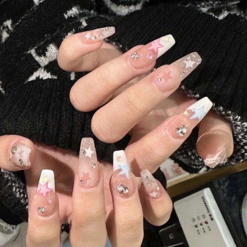 Colourful Stars Shine Handmade Press On Nail