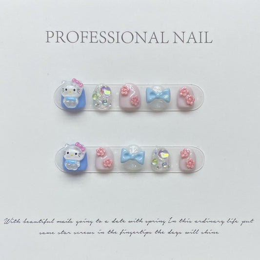 Blue Hellokitty  Handmade Press On Nails