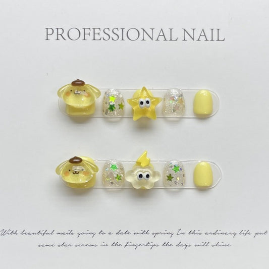 Yellow Star Handmade Press On Nails