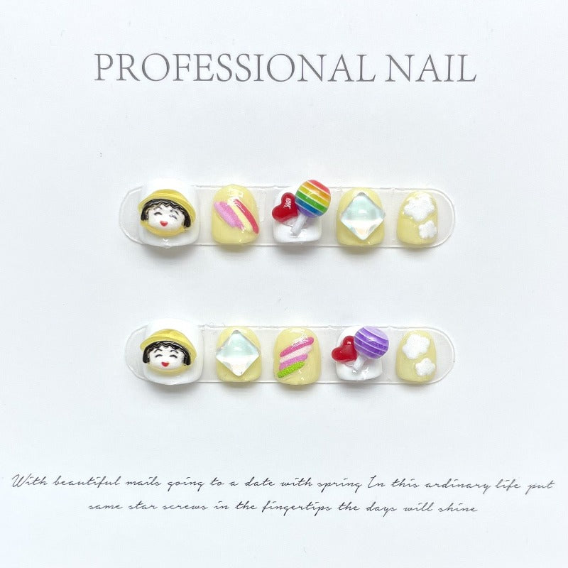 Yellow Cherry Pills Handmade Press On Nails