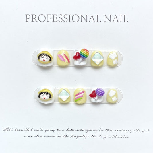 Yellow Cherry Pills Handmade Press On Nails