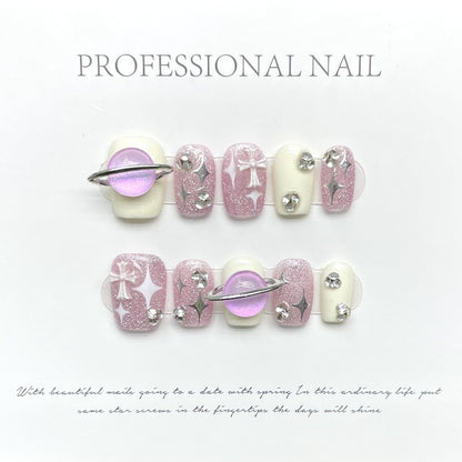 Pink Planet Handmade Press On Nail