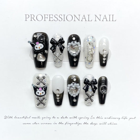 Black Love Kurumi Handmade Press On Nail