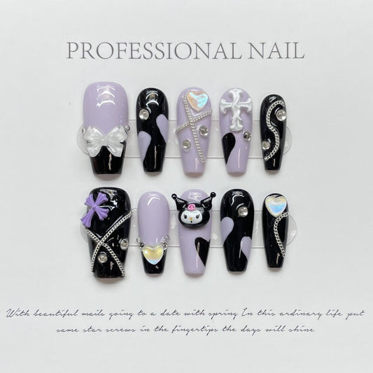 Purple Bow Kurumi Handmade Press On Nail