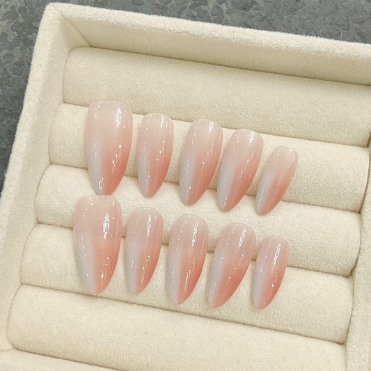 Gentle Colour Block Pink Nail Handmade Press On Nail