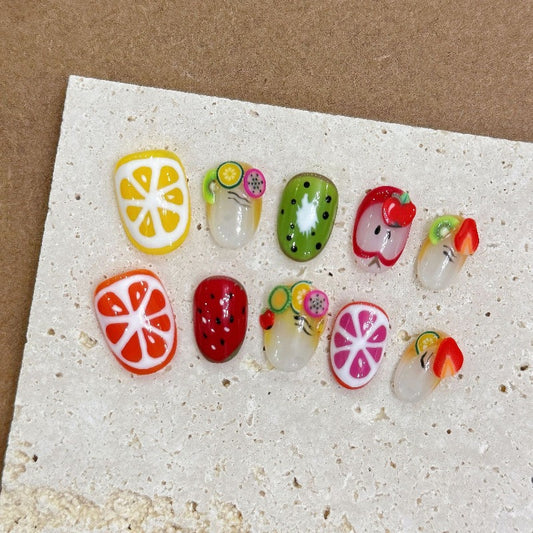 Lemon Fruit Colourful Nail Handmade Press On Nail