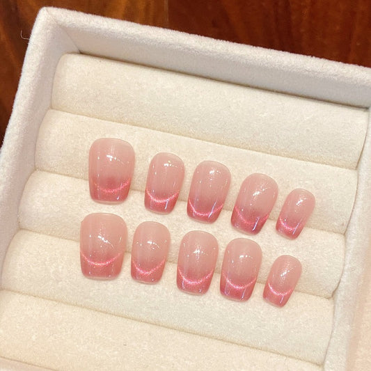 Dopamine Pink Cat's Eye Handmade Press On Nail