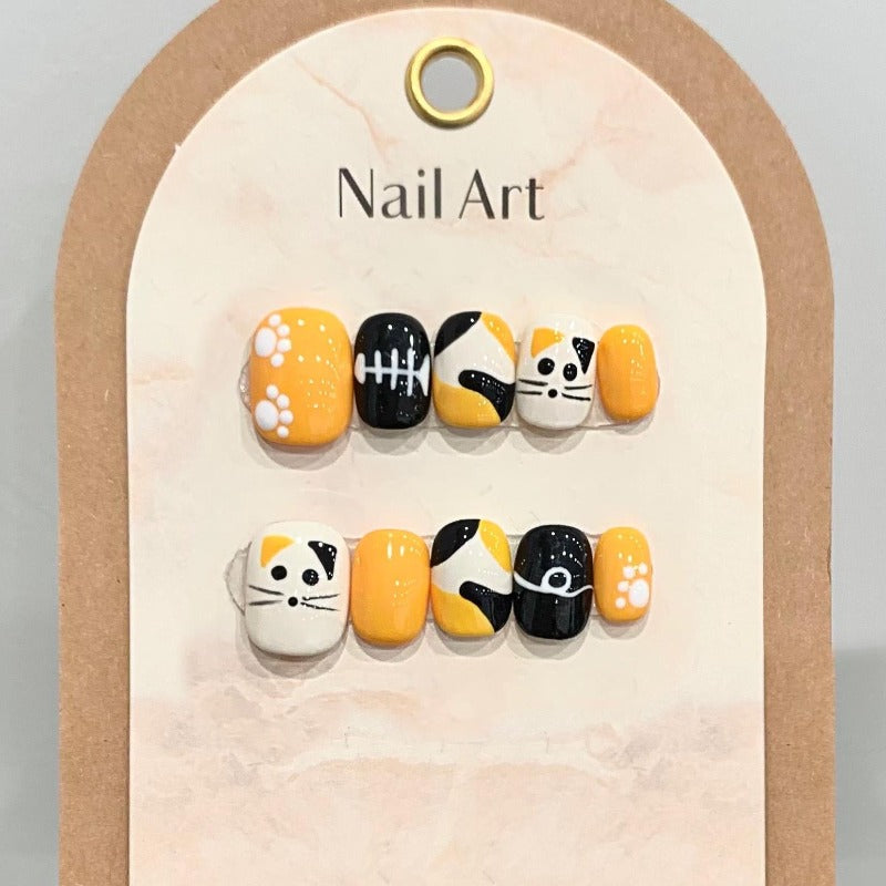 Hand-painted Yellow Cat Handmade Press On Nail