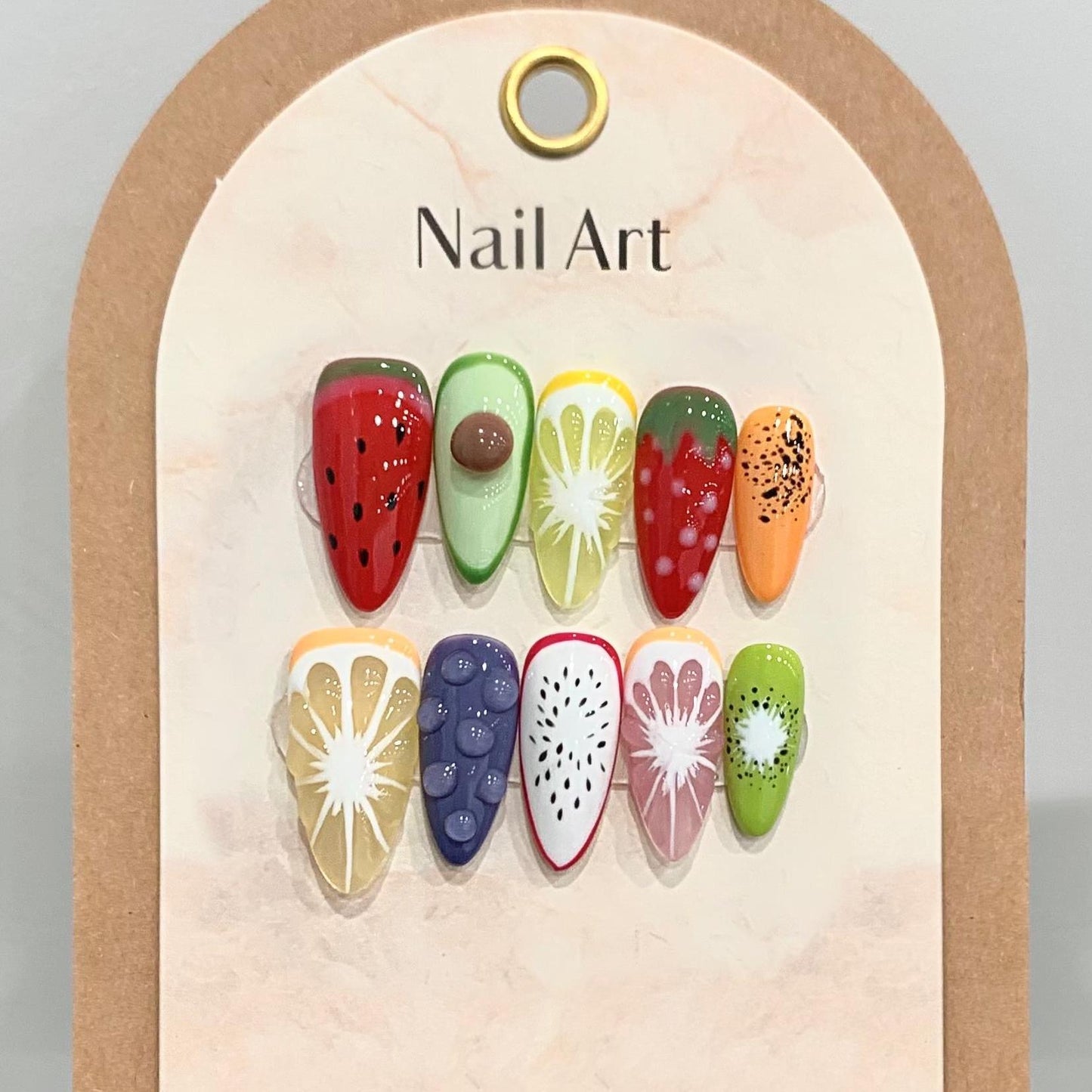 Hand-painted Three-dimensional Dragon Fruit Lemon Handmade Press On Nail