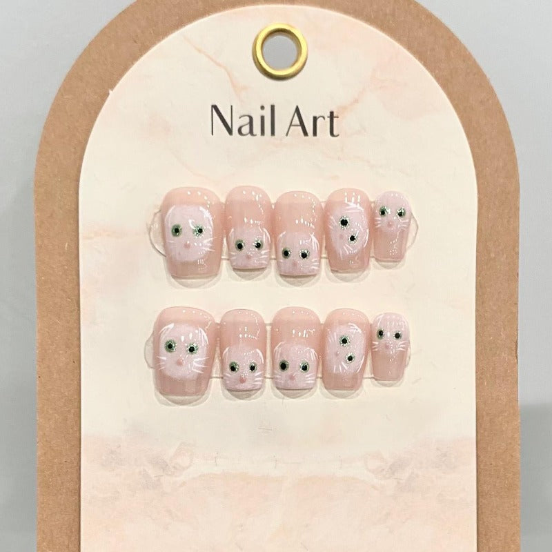 White Cat  Handmade Press On Nail