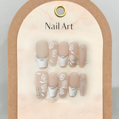 Dried White Roses Handmade Press On Nail