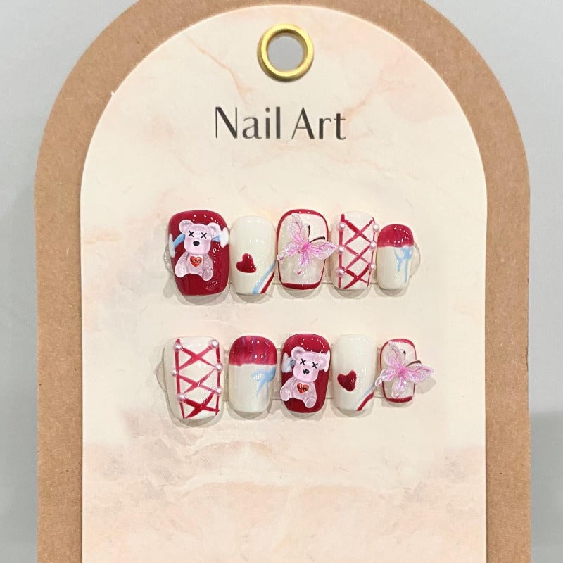 Cartoon Hand-drawn Cute Bear Handmade Press On Nail