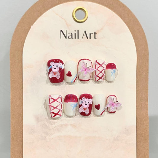 Cartoon Hand-drawn Cute Bear Handmade Press On Nail