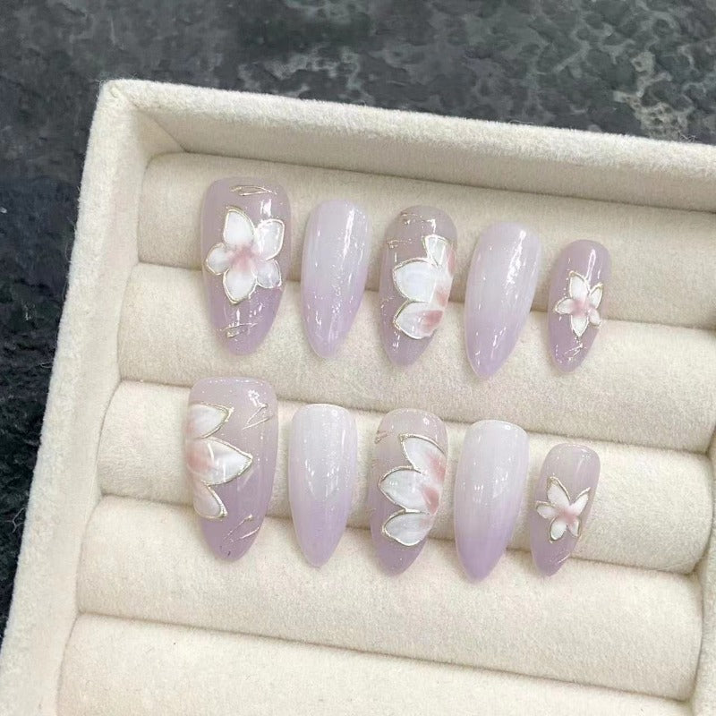 Purple Elf Ice Flower Handmade Press On Nail