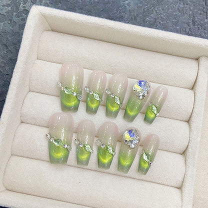 Gradient Green Cat's Eye Handmade Press On Nail