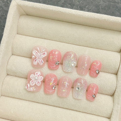 Pink Gentle Flower Handmade Press On Nail