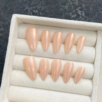 Pure Nude Almond Nail  Handmade Press On Nail