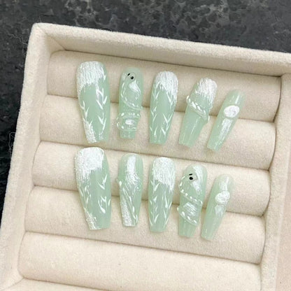 Chinese Style Three-dimensional Green Snake Handmade Press On Nail