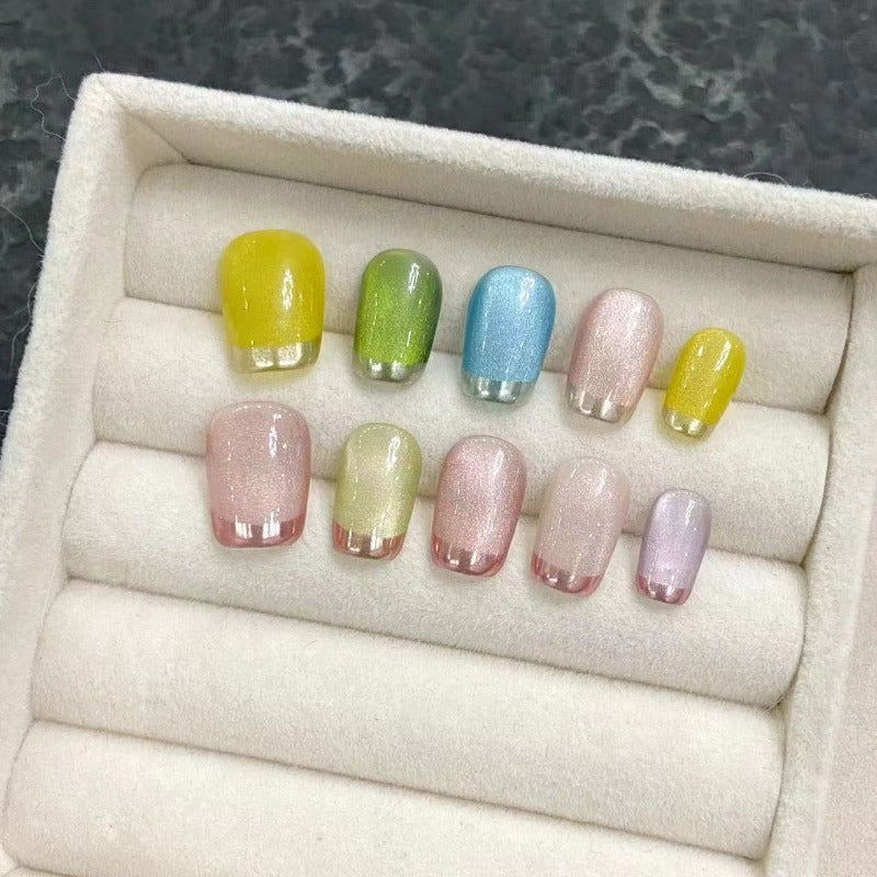 Multicoloured Cat's Eye Nail Handmade Press On Nail